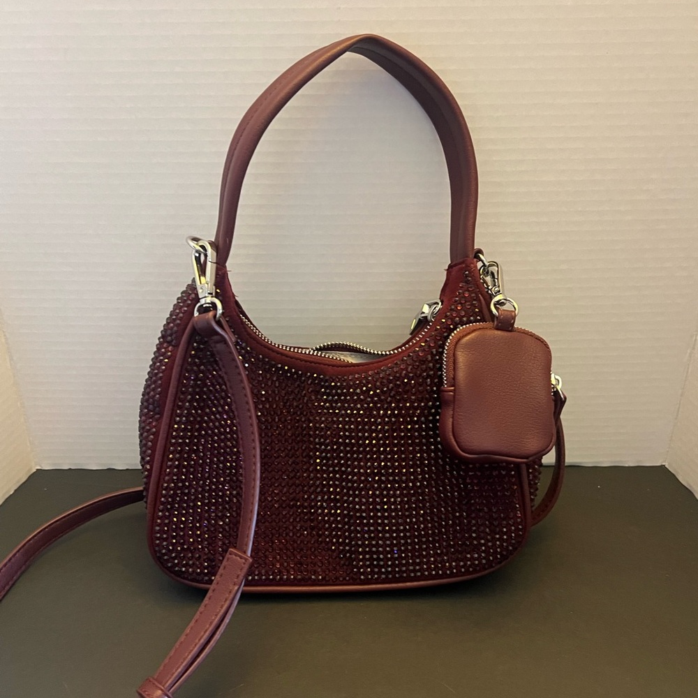 INC Chic Burgundy crossbody Bag with Rhinestone Detailing